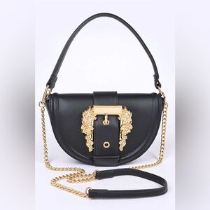Vegan Leather Gold Motif Buckle Convertible Bag